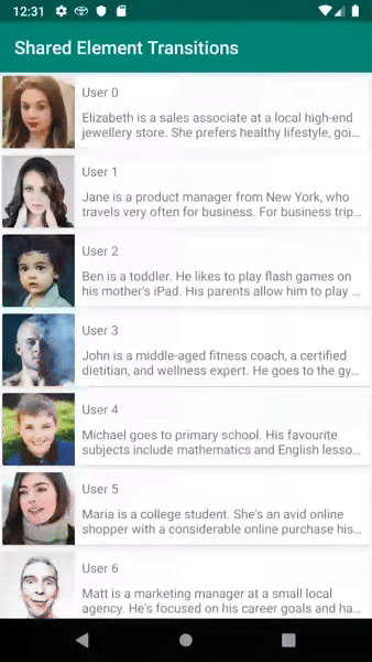 Shared Element Transitions in Android Apps