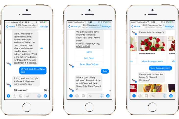 A chatbot by 1800-Flowers on Messenger