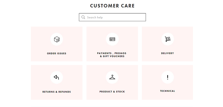 Customer care page navigation