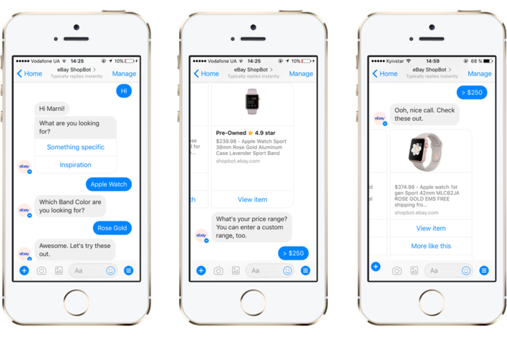 Shopbot is an Ebay's chatbot on Messenger