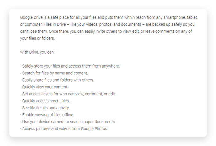 Google Drive Android App Description