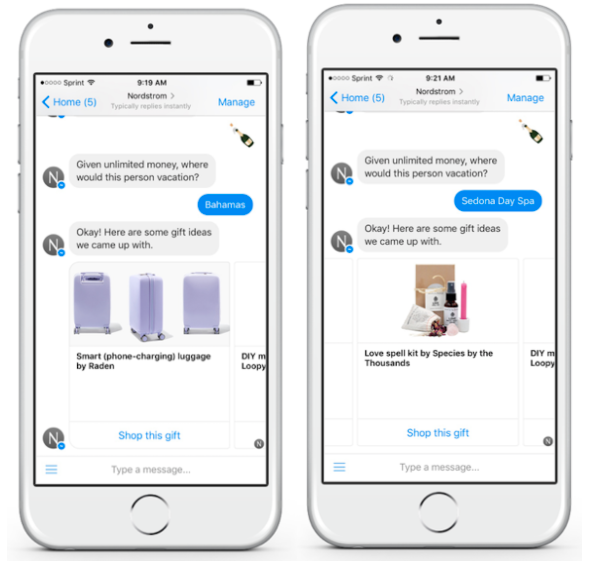 A chatbot by Nordstrom on Messenger