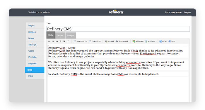 Refinery CMS admin panel