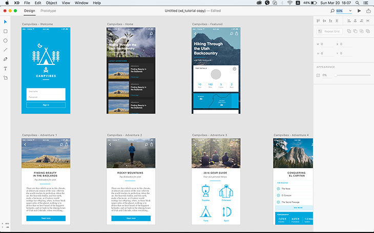 Interface of Adobe XD