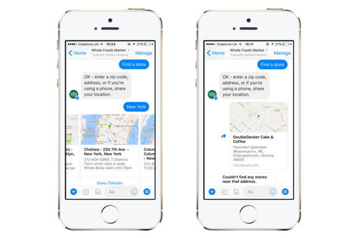 A chatbot by Whole Foods on Messenger