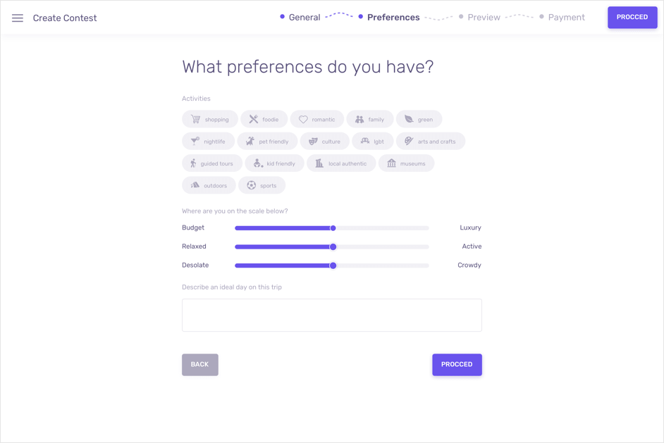 Selecting preferences on Wanderist