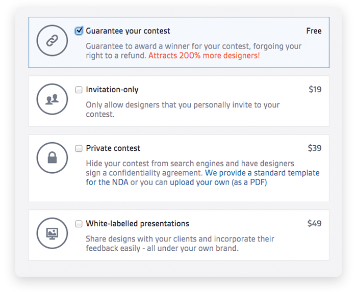 Additional Contest Options at 99designs