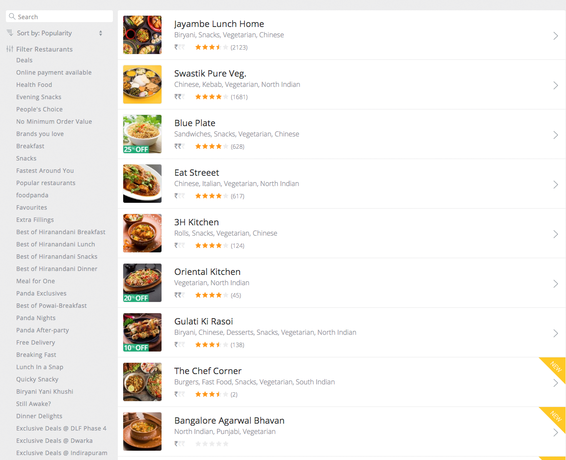 restaurant search feature