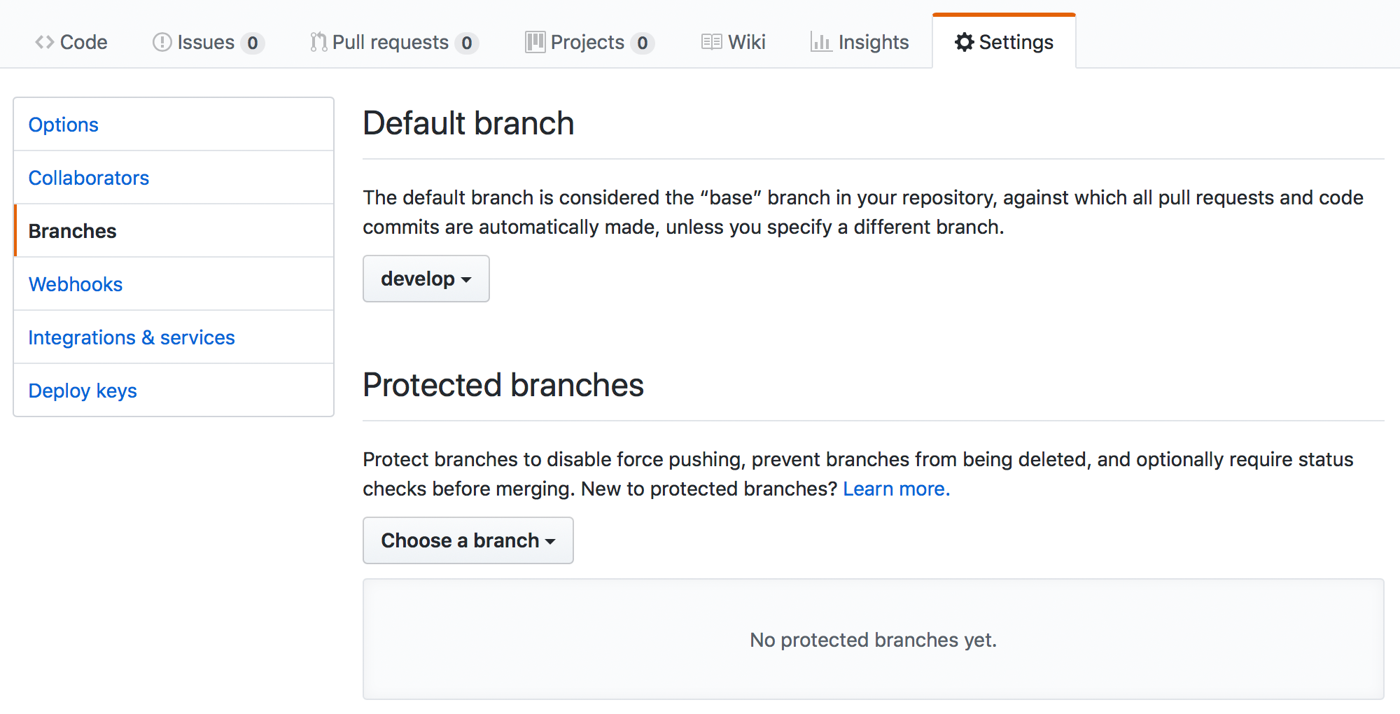 Develop as Default Branch