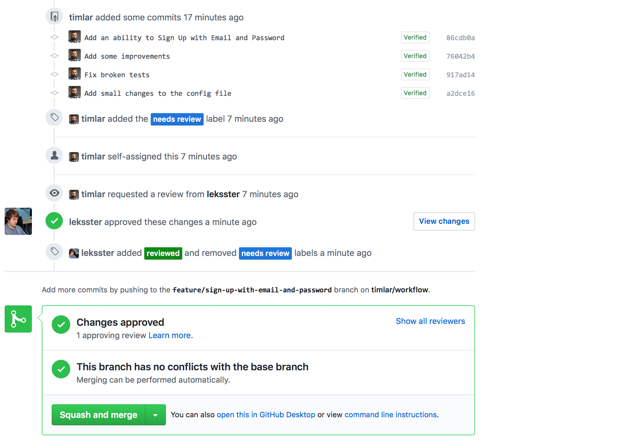 Squash and Merge on GitHub