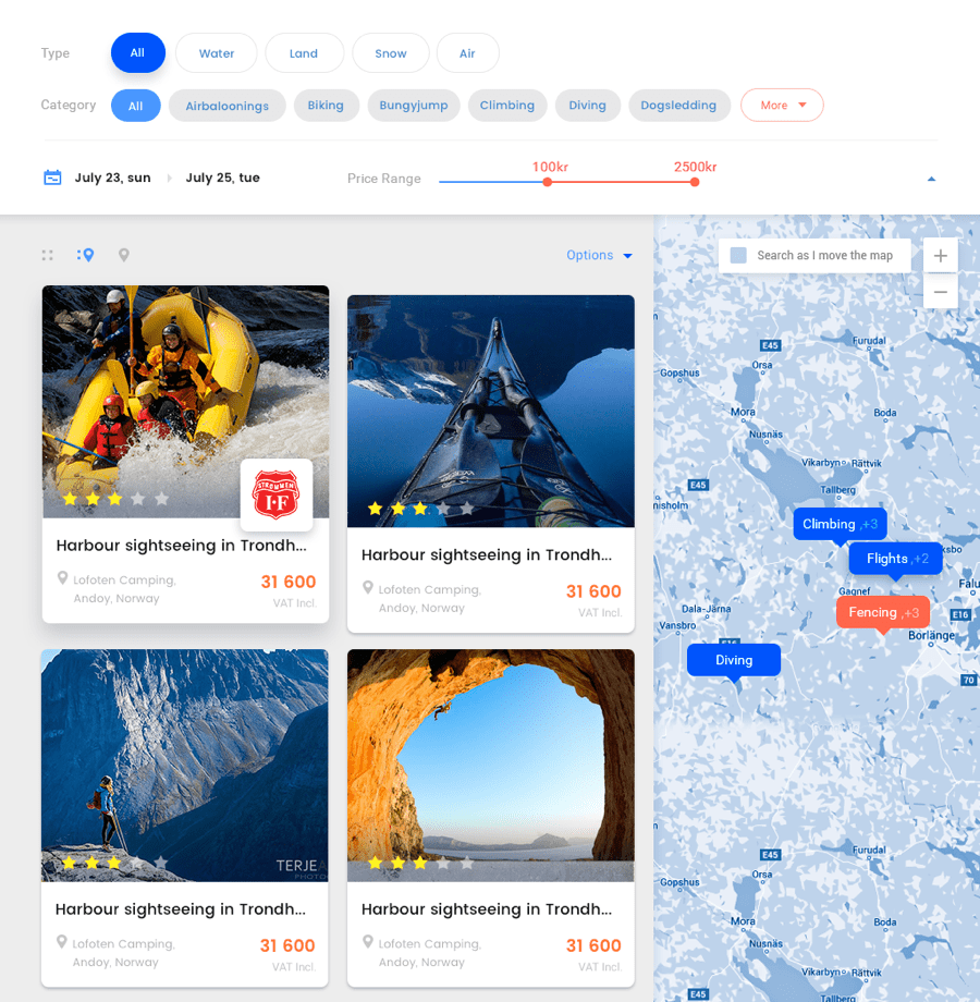 Advanced filters and map movement search