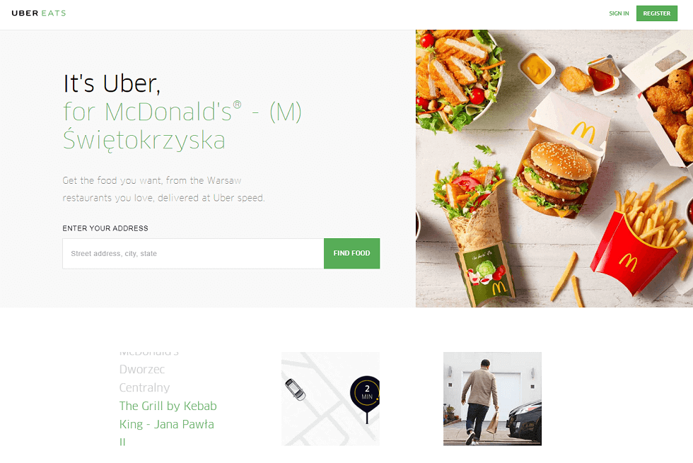 UberEats home page design